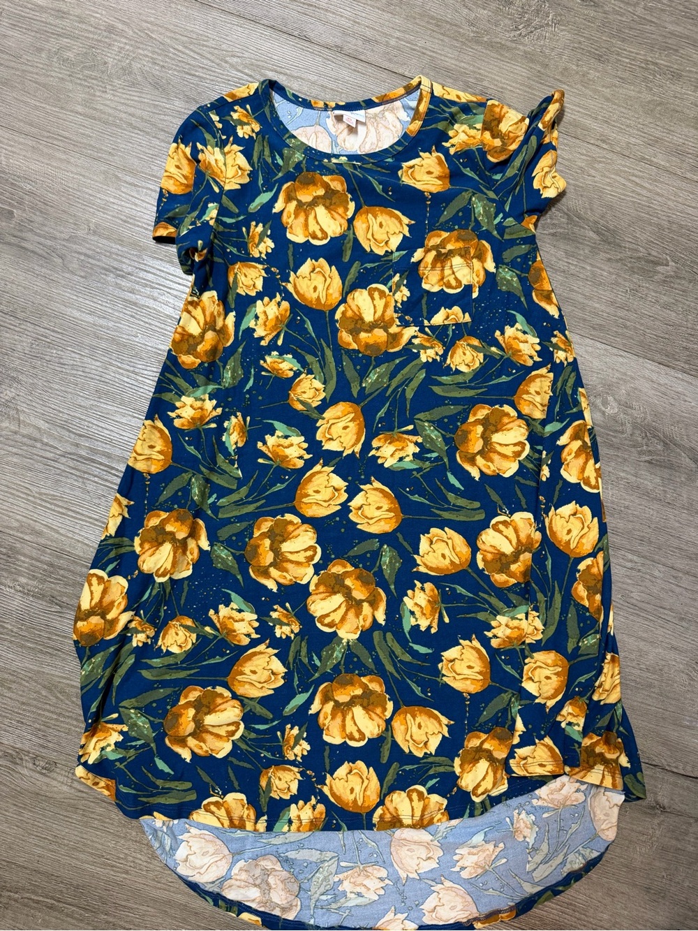 Girls Navy Dress with Mustard Floral Print